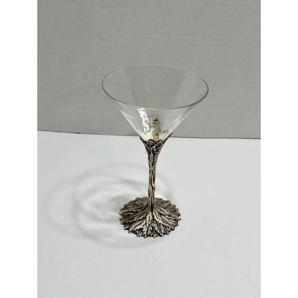 Grey Goose Martini Cocktail Glass Pewter Twisted Vine Leaf Stem & Base Flawless